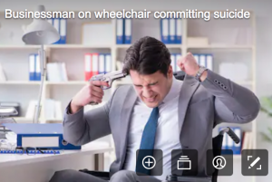 disability stock photographs - man in wheelchair about to fire a gun