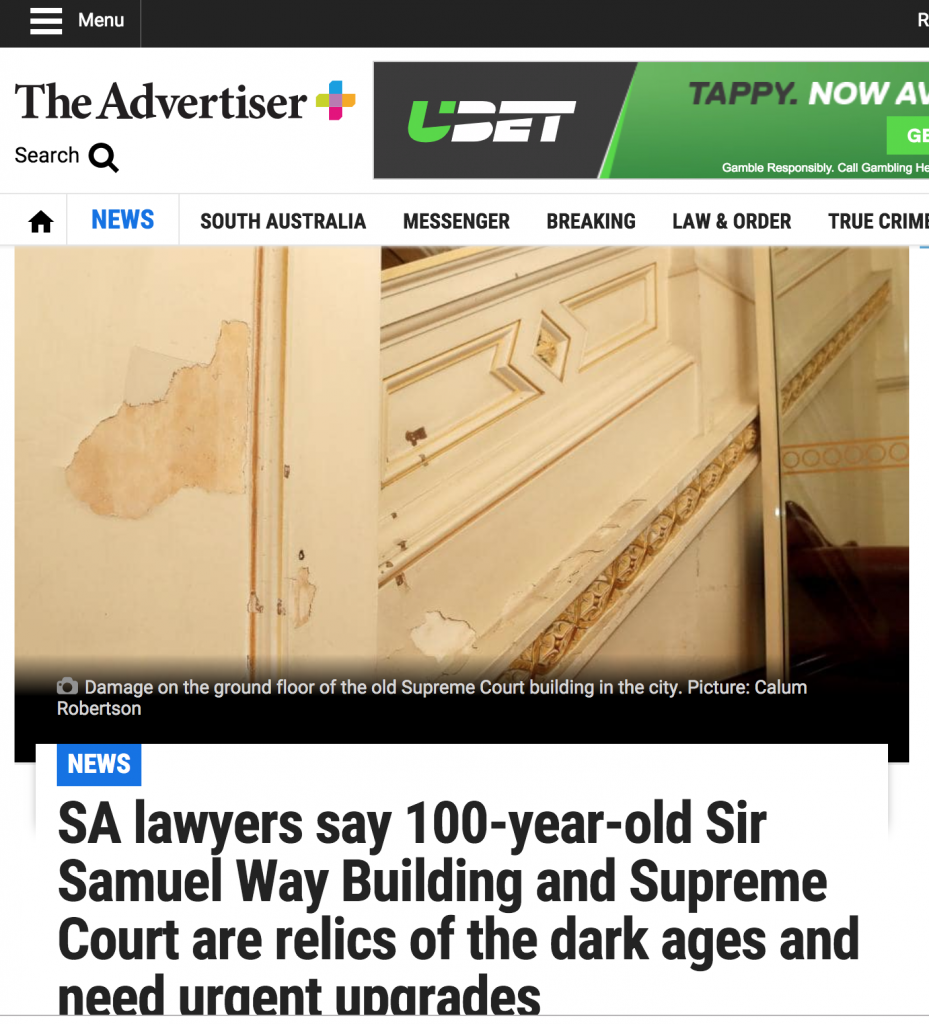 screen shot of newspaper article showing the bad condition of the courts. 