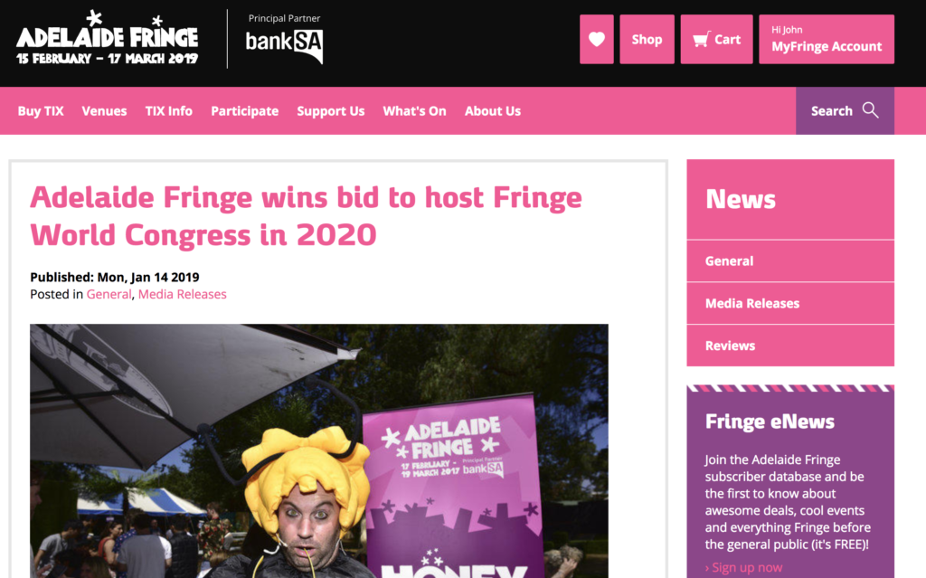 a screen shot of the 2020 fringe world news, nothing really to note