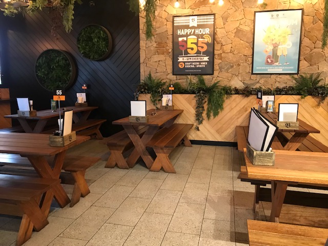 Heavy wooden tables and no where for wheelchair users to sit. When the restaurant is busy there is little room to get around in a wheelchair