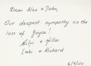 Condolences from imbi and richard