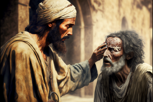Jesus heals a blind man with mud 